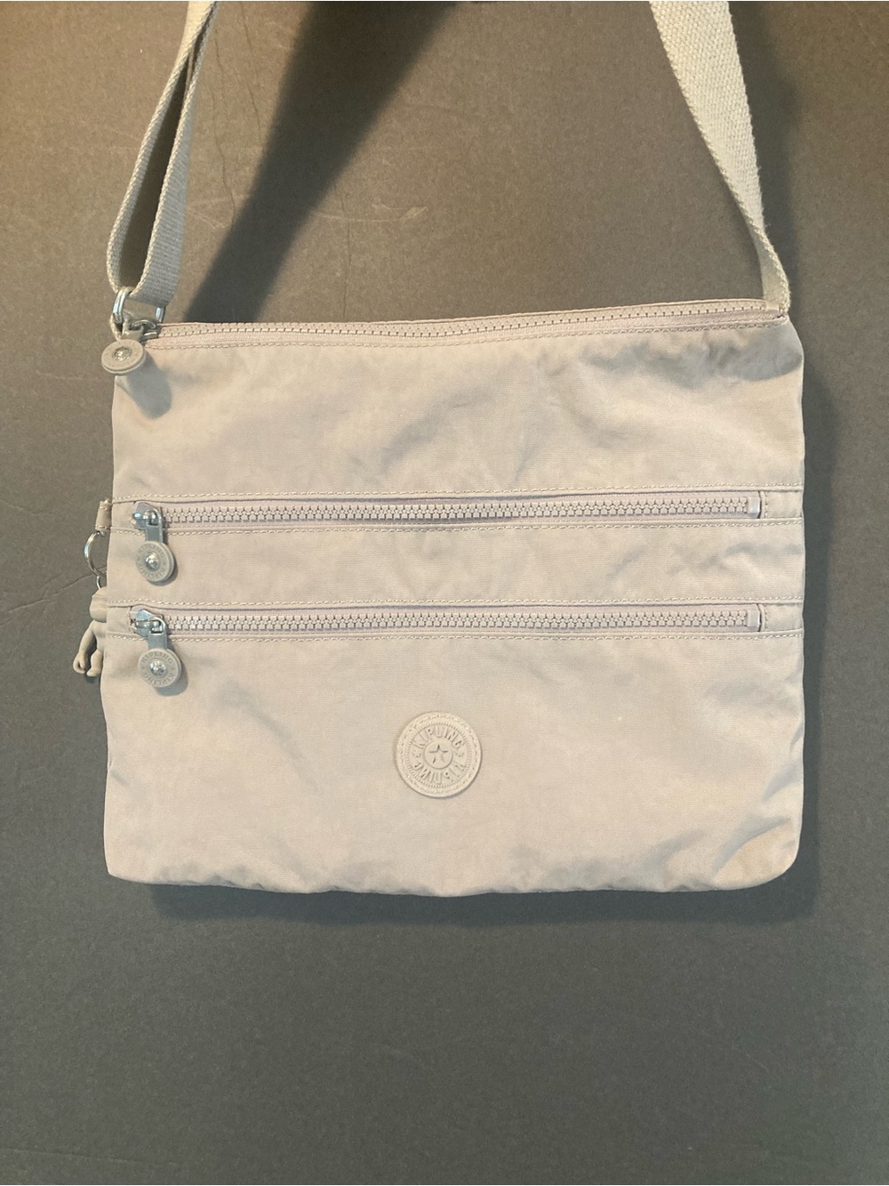 Kipling Light Taupe Crossbody Bag with Double Zip Front
